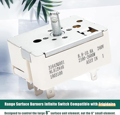 Miniatura 3 de 316436001 Range Surface Element Switch Reemplazo para Frigidaire 8 pulgadas estufa superficie quemador Infinite Switch Parts PS1145040 316021501