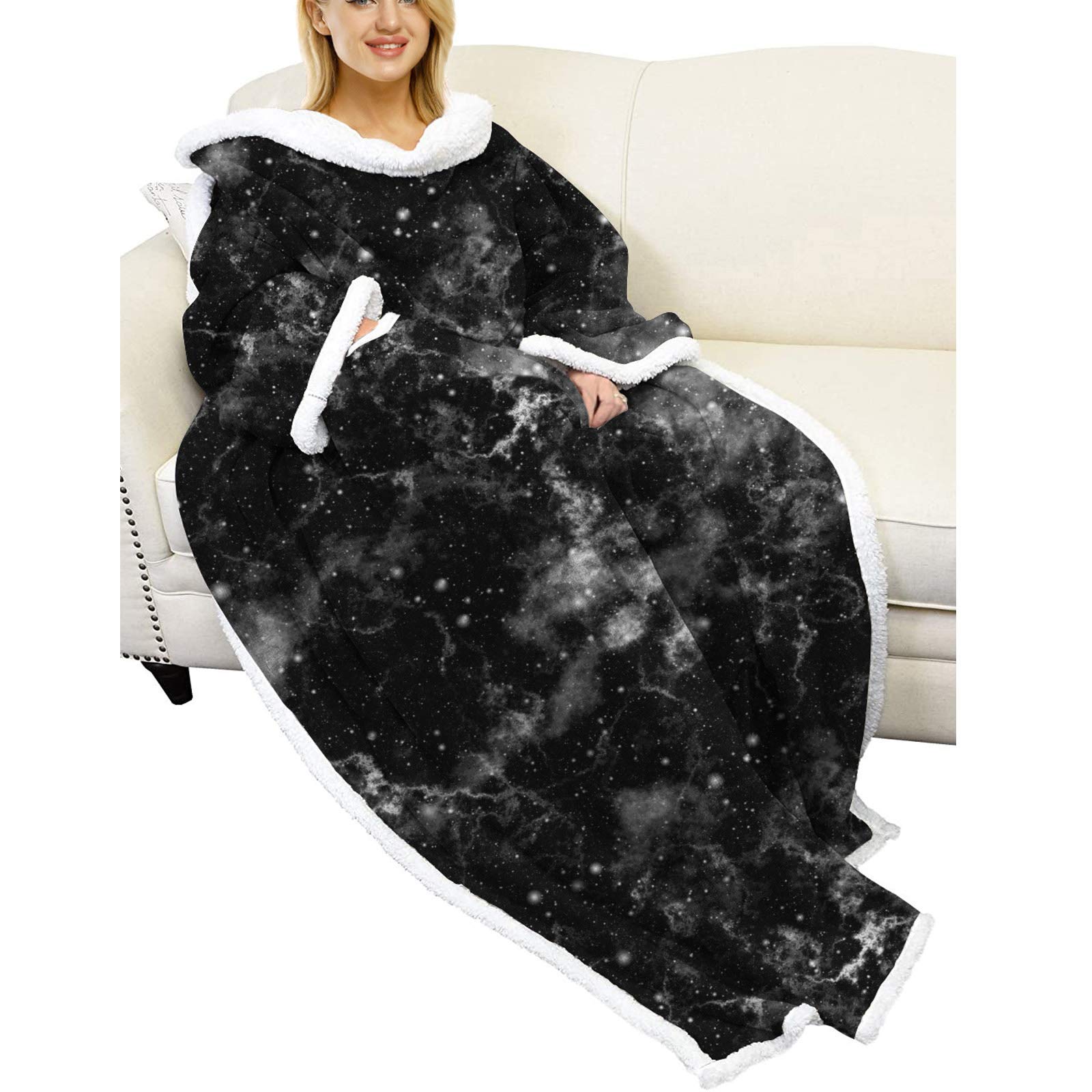 Manta Sherpa Ponible Para Adultos, Para Hombre Y Mujer Cómoda Y Calentita Manta Con Mangas, Manta Bata Para El Hogar, Bata Para Ver La Tele Manta De Sofá 003-One size
