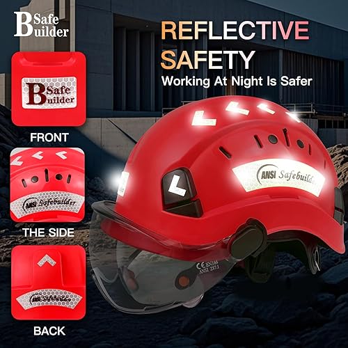 Vista 70 de Casco de seguridad para construcción con visera incorporada, casco duro ABS con visera ajustable, protección para la cabeza de trabajo ANSI/ISEA
