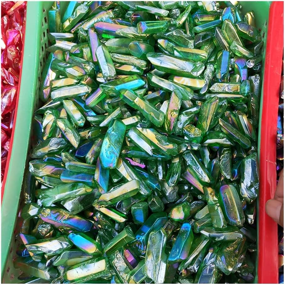 天然水晶の原石 天然水晶ラフ天然水晶石標本電気メッキグリーンクォーツポイントワンドギフト用 (Size : 400g)