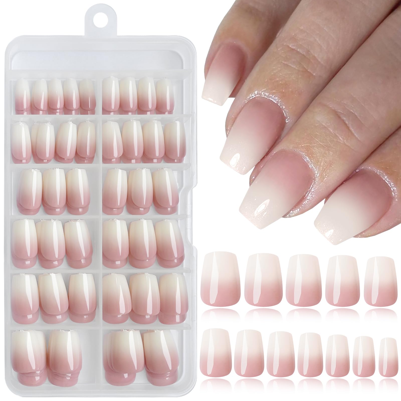 LoveOurHome 240pc Coffin Press on Nails Short Fake Nails with Glue & Tabs, XS Ombre Nails Press on Nails Coffin Glue on Nails Fake Nails Ombre Acrylic