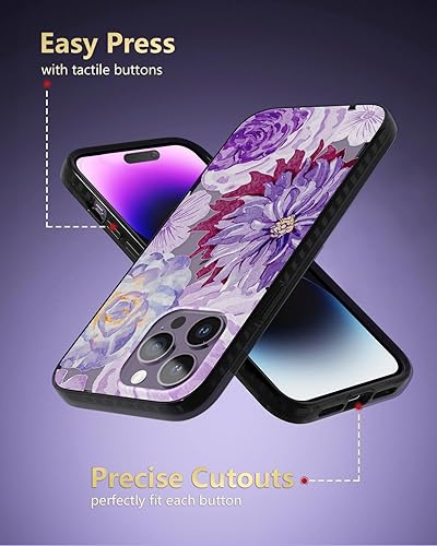 Miniatura 8 de SCORPIFY Funda para iPhone 14 Pro Max con diseño floral de zinnia morado, bonita funda transparente para mujeres y niñas, protección contra caídas