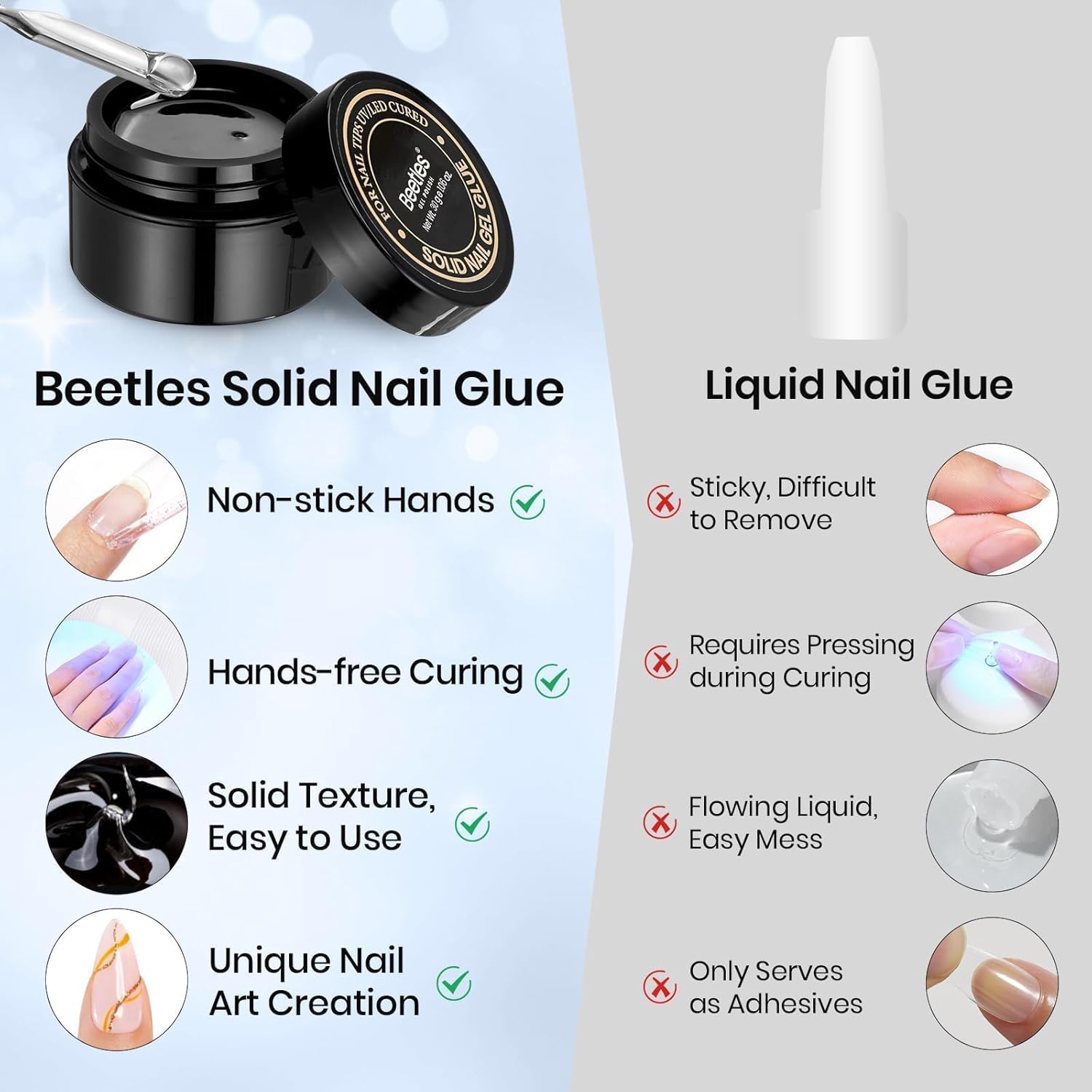 Beetles 30g Solid Nail Glue Gel for Nail Tips Clear Press On Nails, Beginner-Friendly, Hard Gel for Nail Extension & 3D Sculpting Nail Art, UV & LED Cured