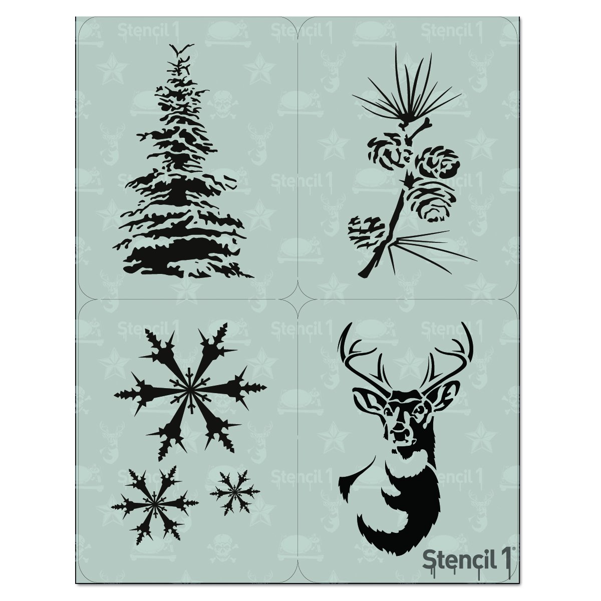 Stencil1 Stencil - Premium Quality Reusable Stencils for Painting - Create DIY Winter Holiday Crafts and Decor - Decor on Walls Fabric & Furniture Recyclable Art Craft - 4-Pack Stencil Set