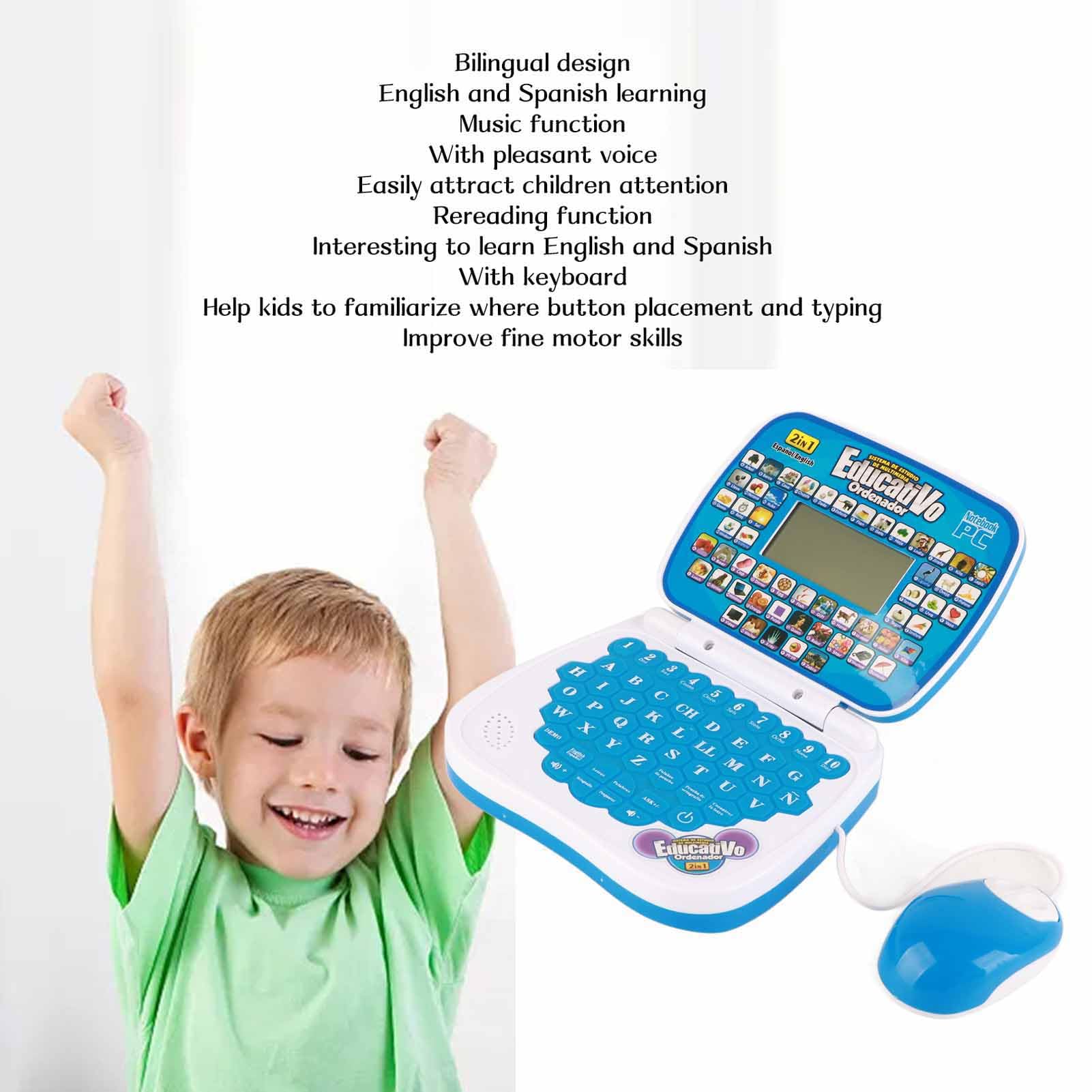 Kids Bilingual Learning Laptop, English Spanish Music Rereading Keyboard, ABS Material, for Children (Blue)