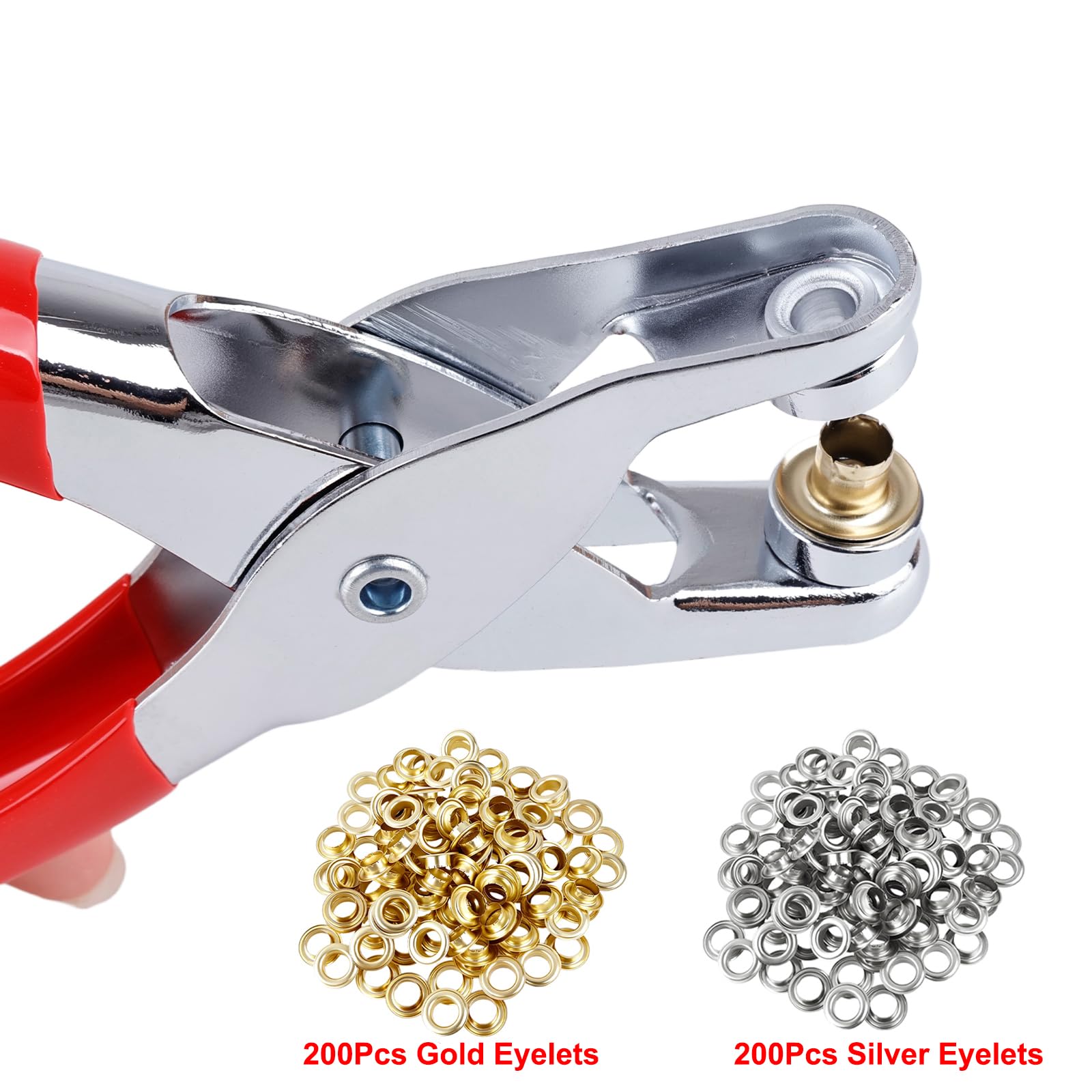 TS/DKQ-01 - Kit di 400 utensili per occhielli da 6 mm, con 400 occhielli in metallo e rondelle per tessuto, pelle, scarpe