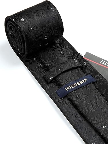 Miniatura 4 de HISDERN Corbatas florales tejidas clásicas de 3.4 pulgadas para hombre, corbata formal, bolsillo cuadrado para boda con caja de regalo de pañuelo