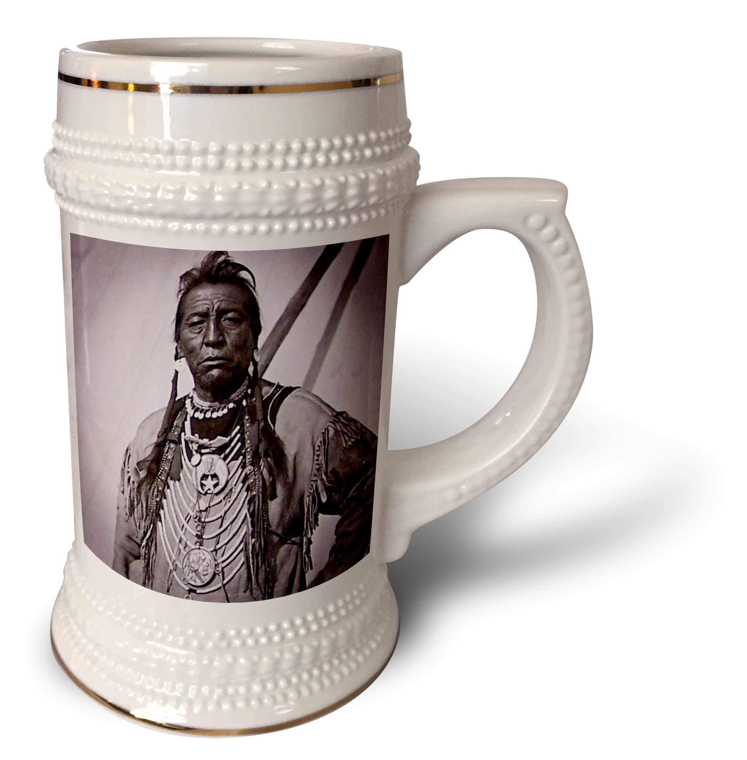Taza stein de cerámica Two Guns de 22 oz con diseño de jefe indio en níquel búfalo