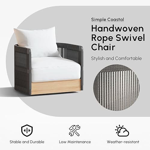 Miniatura 3 de homary Silla giratoria de ratán para patio, muebles de mimbre para exteriores de 360 con cojines gruesos y marco de aluminio para jardín, balcón,