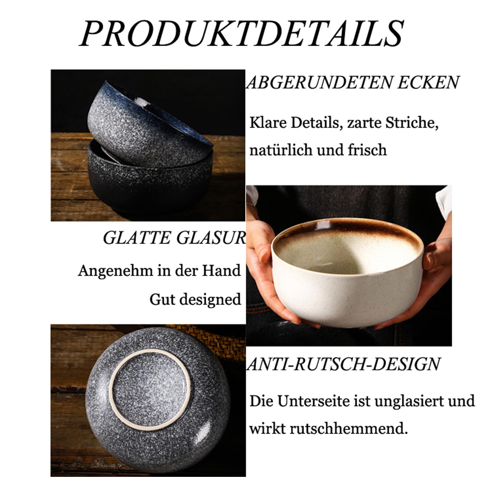 Ramen Schüssel Keramik Set mit Löffel Essstäbchen,Japanisches Suppenschüssel,Salatschüsseln Für Suppe, Pho und Sushi Bowl 1000ML Keramik Suppenschüssel Ramen Bowl Set,C4