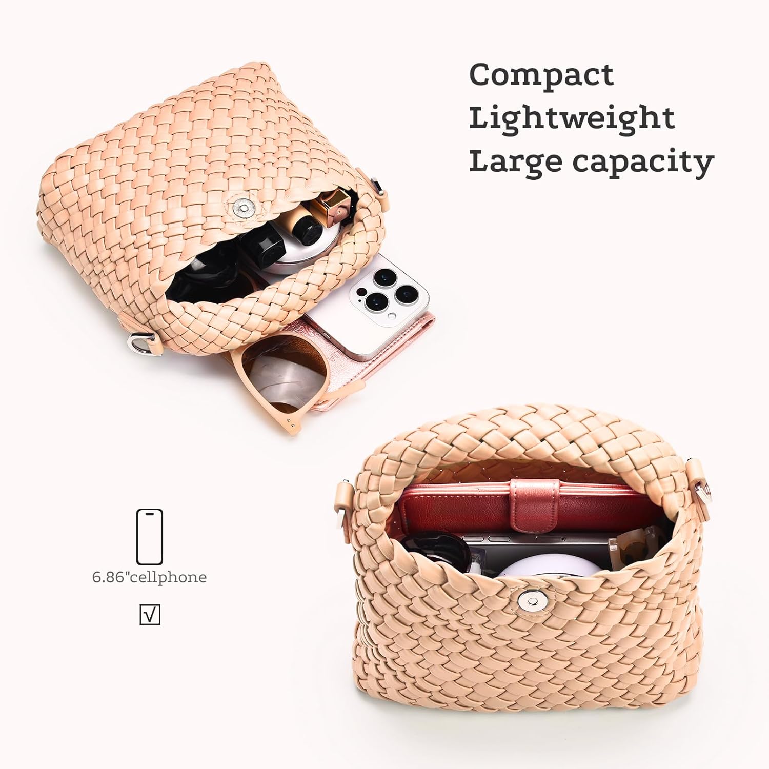 Vegan Leather Woven Crossbody Bag,Mini Hobo Handbags,Crossbody purse for Women, Small woven tote bag with Adjustable straps - Image 6