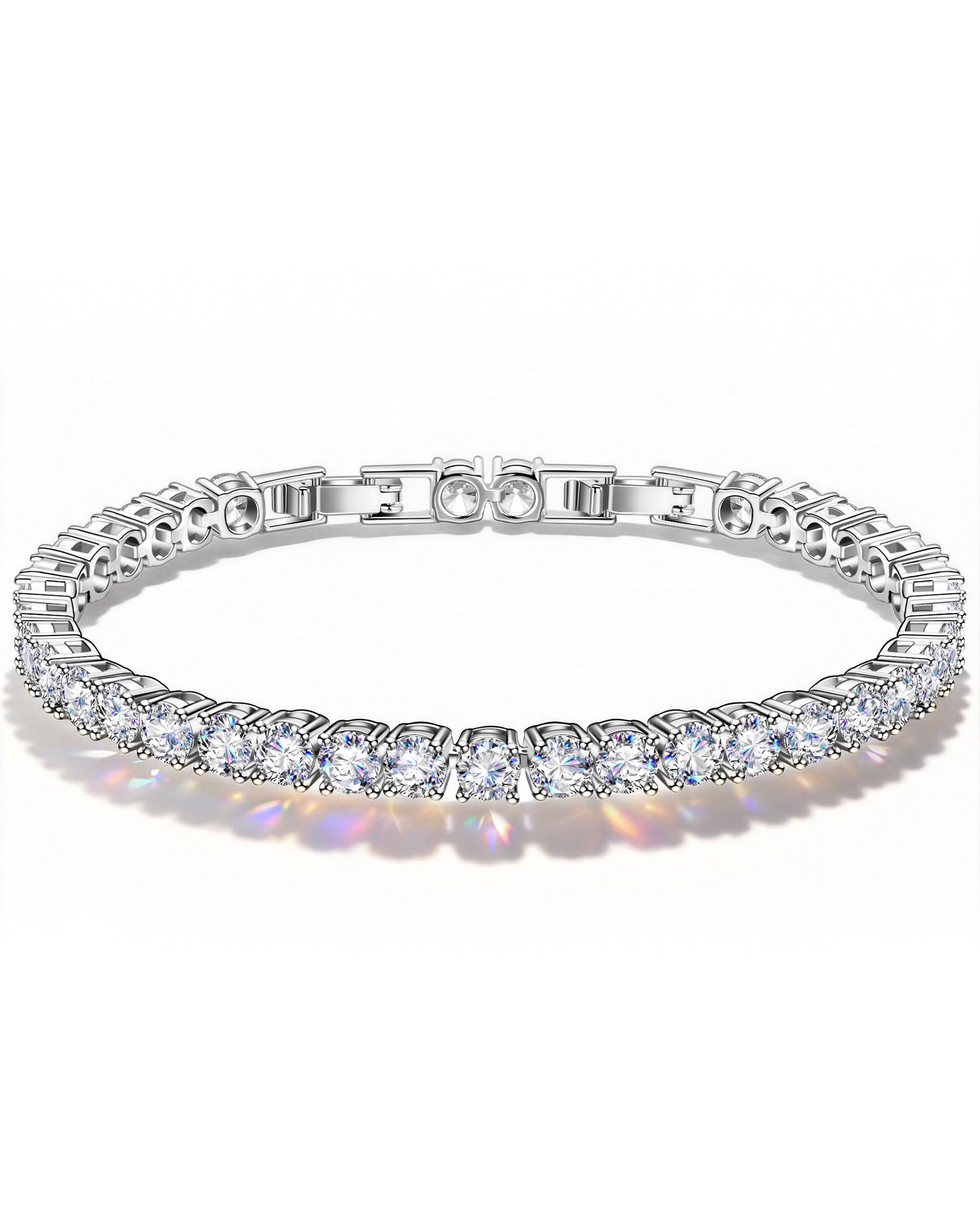 BUMBLEBEE Handmade Tennis Bracelet for Women, White Gold Plated