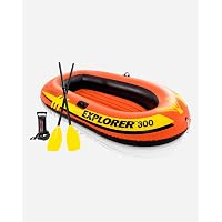 INTEX 3 Person Explorer 300 Inflatable Boat w/ Aluminum Oars & Hand Pump