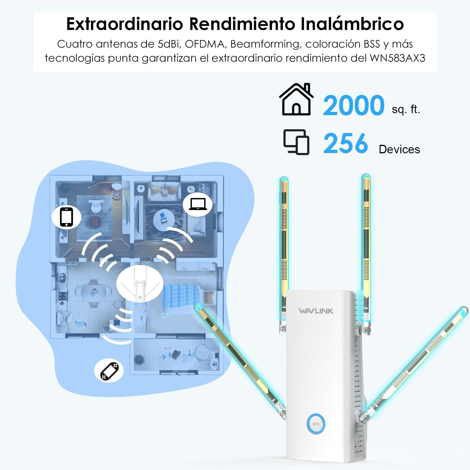 WAVLINK AX3000 - Extensor de Rango Wi-Fi 6 de Doble Banda, Amplificador de Extensor WiFi, repetidor WiFi con Puerto Gigabit, Antenas 4x5dBi, Compatible con repetidor/Ap/enrutador/Modo Malla, fácil