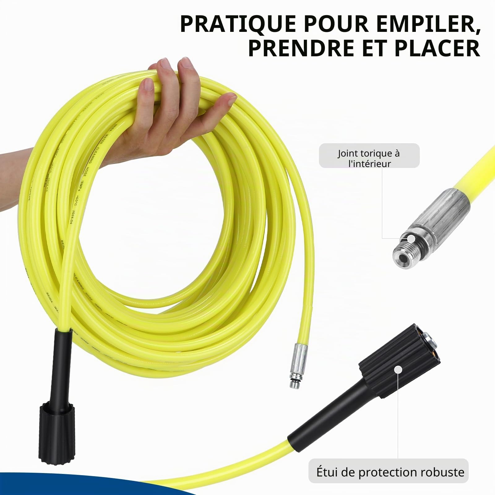 SWAWIS Tuyau Nettoyeur Haute Pression 15M 180bar Furet Deboucheur Canalisation Flexible Tuyau Deboucheur Canalisation Haute Pression avec 2 Buse Adaptateur pour Kärcher K2-K7 Nettoyeur Haute Pression