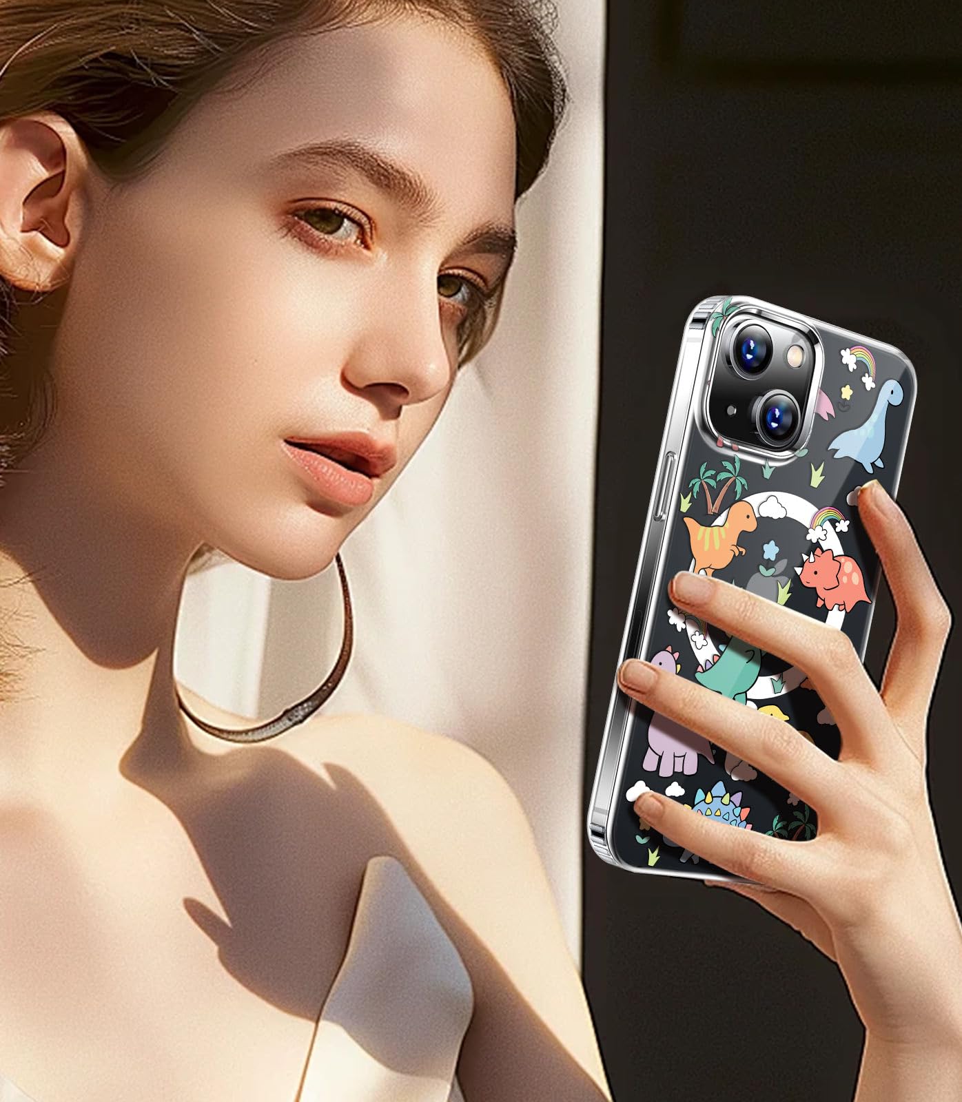 Zrutru Handyhülle Mit Dino-Motiv Für IPhone 14/13 – Magnetisch, Transparent, Stoßfest