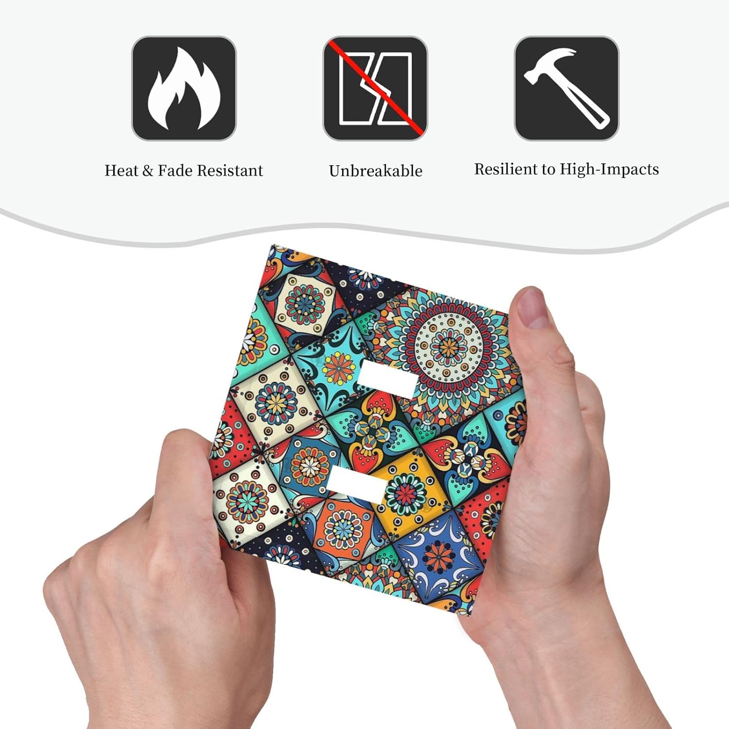 Decorative Switch Plates Colorful Talavera Flower Mandala Floral 2 Gang Double Toggle Outlet Light Switch Cover Wall Plate Electrical Faceplate for Kitchen living Room Decor