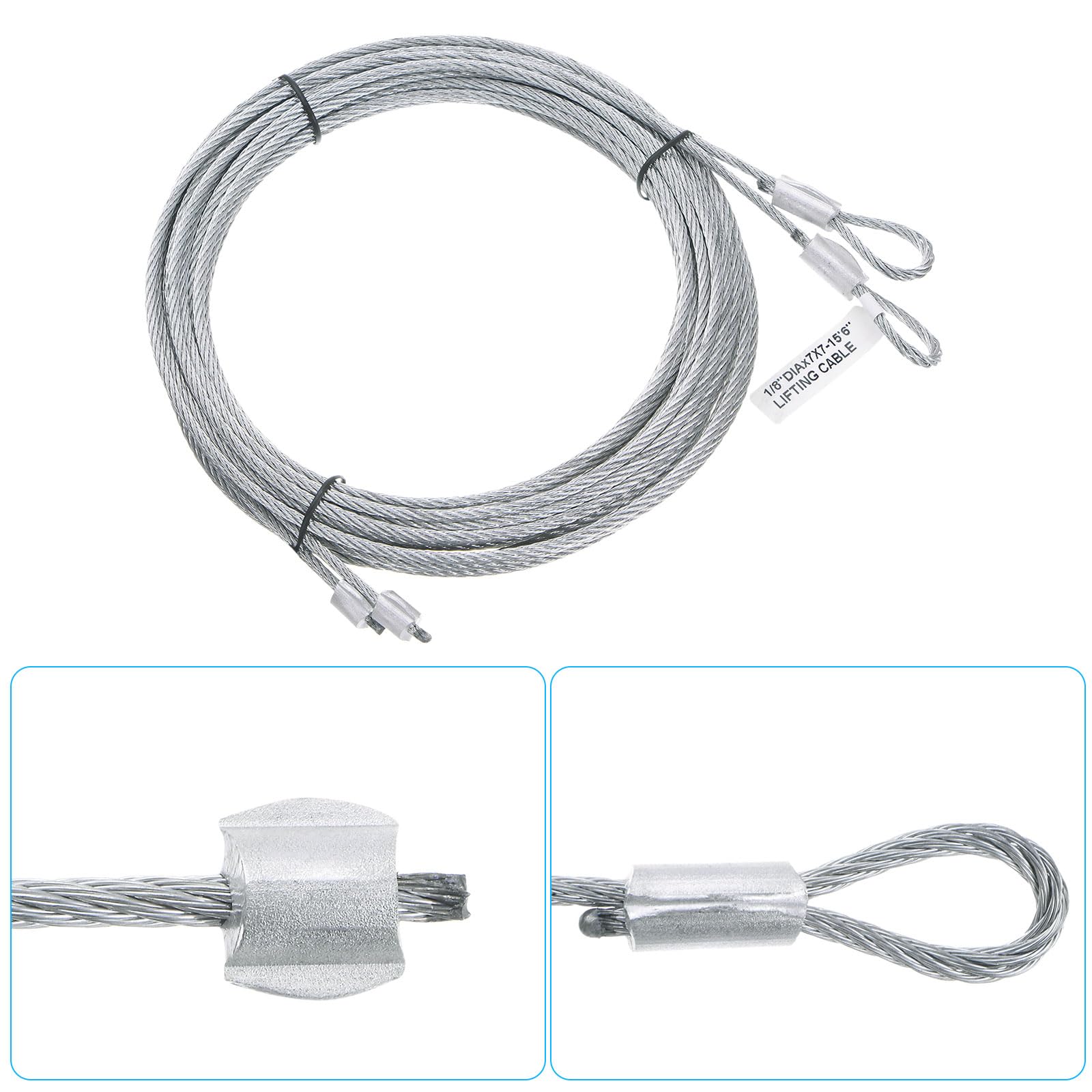 sourcing map 2 Pièces 15,6 Pieds 4,5 Mètres Câble de Porte de Garage 3mm de Diamètre Fil de Ressort de Torsion, Acier Galvanisé