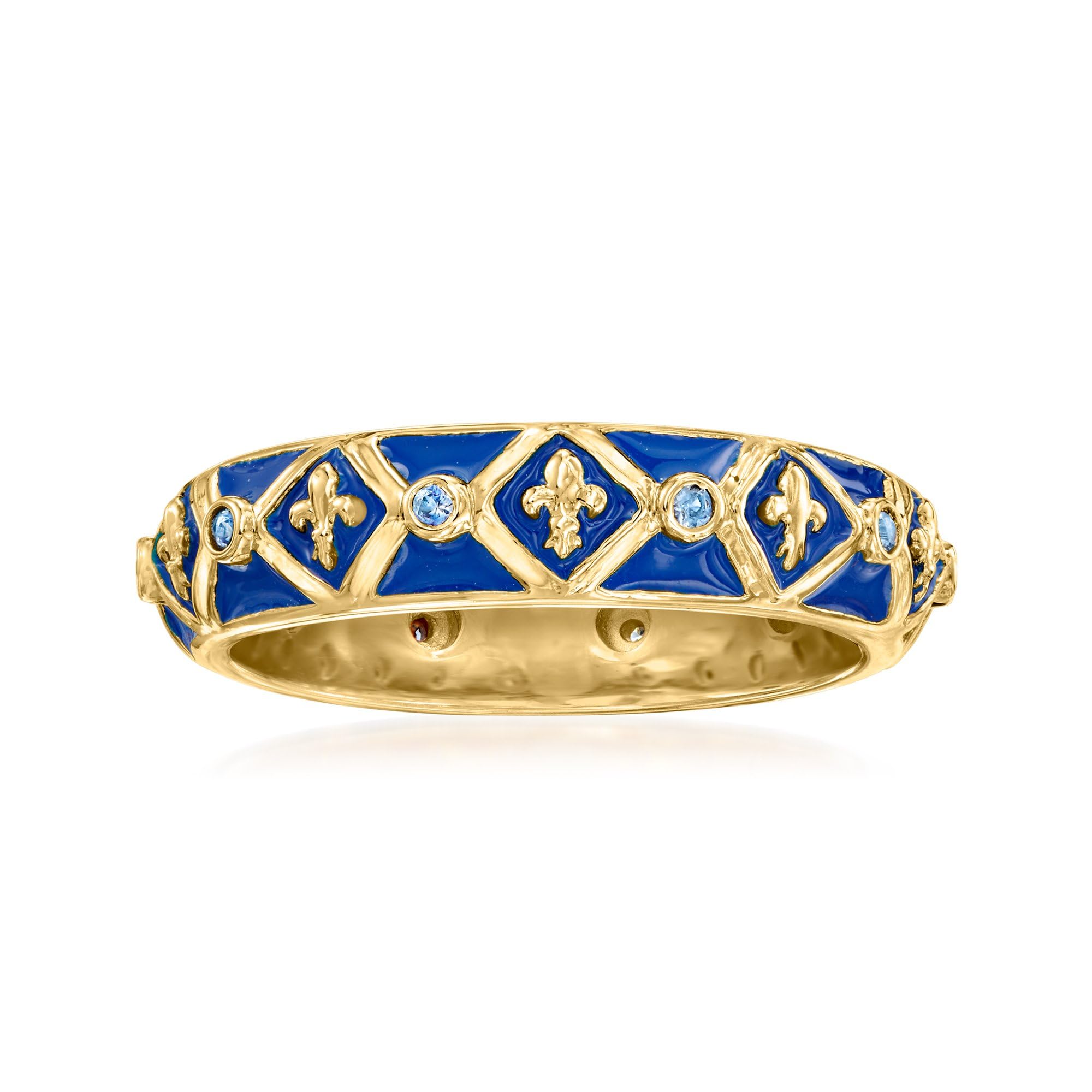 Ross-Simons 0.10 ct. t.w. Sapphire and Blue Enamel Fleur-De-Lis Ring in 18kt Gold Over Sterling