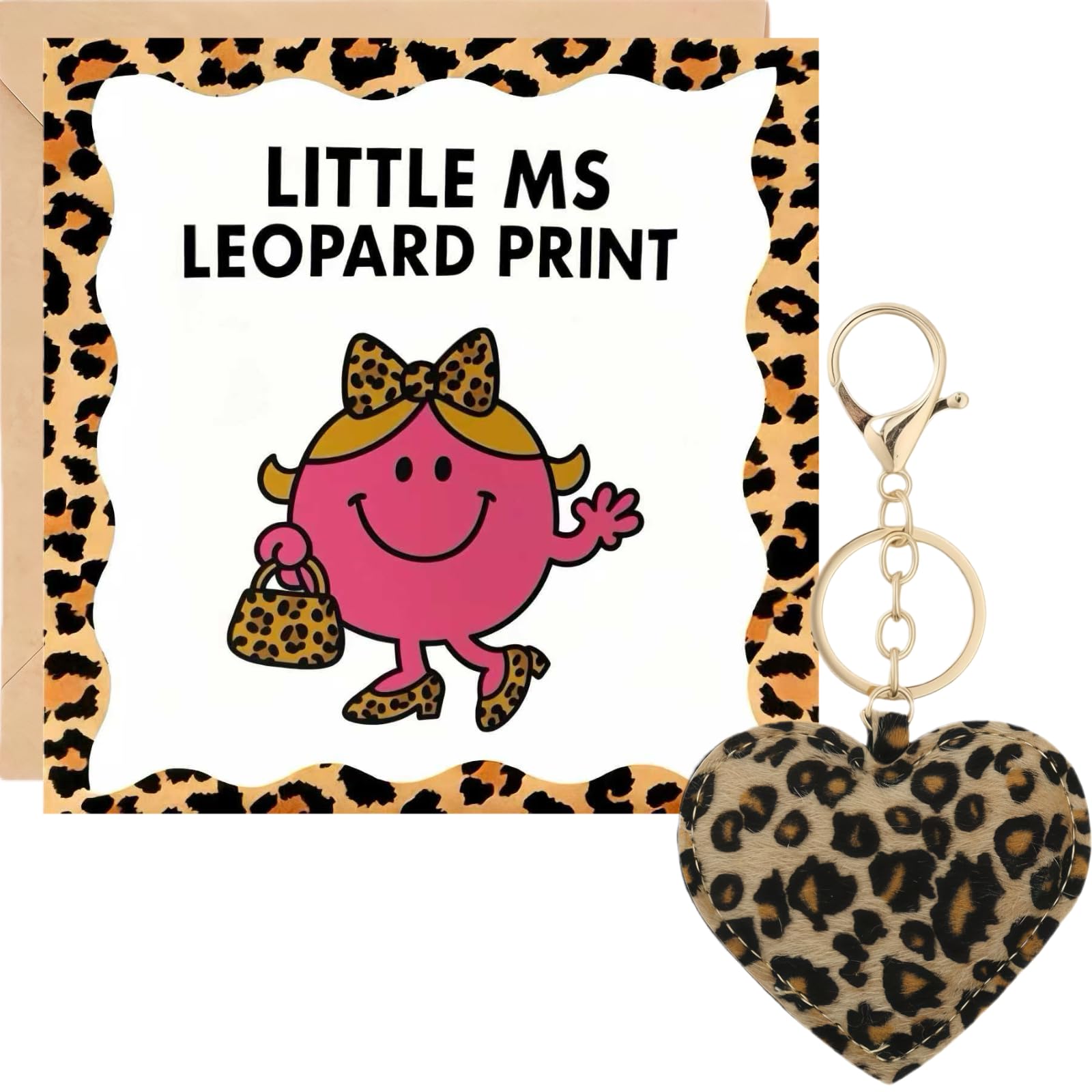 Virelle Leopard Print Gifts for Women: 3PCS Animal Print Accessories Set with Heart Keychain, Birthday Card for Female Friends & Family, Novelty Humour Cards & Leopard Fabric Key Ring