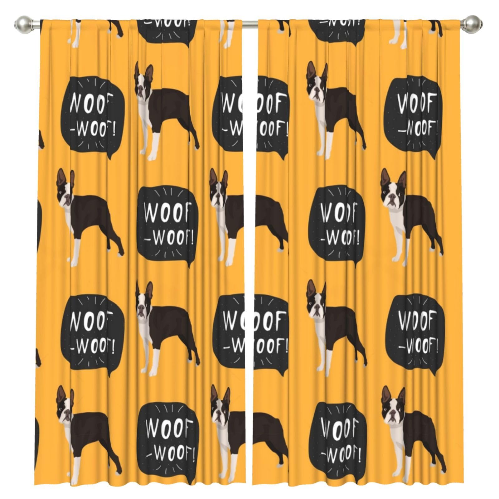 InOmak Boston Terrier Puppy Pattern, 2 Panels Window Curtains 52 x 84 Inch Blackout Curtains for Living Room Bedroom