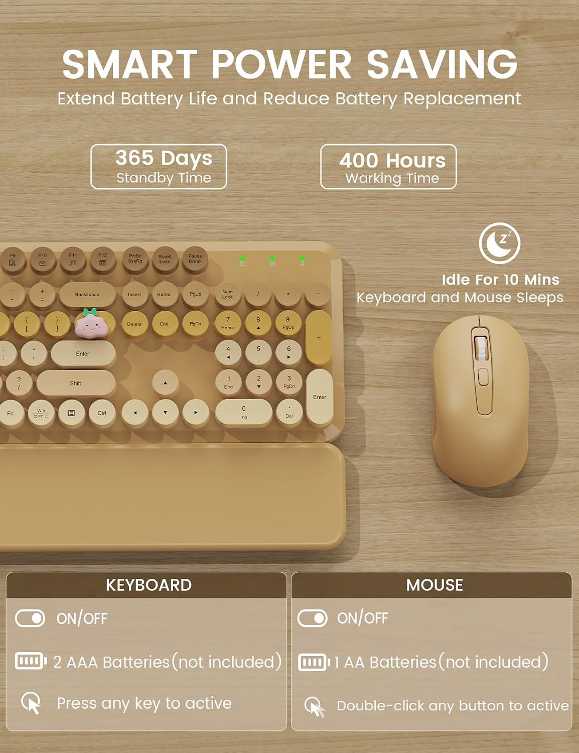 Wireless Keyboard and Mouse Combo, Cute Typewriter, Magnetic Wrist Rest image 5