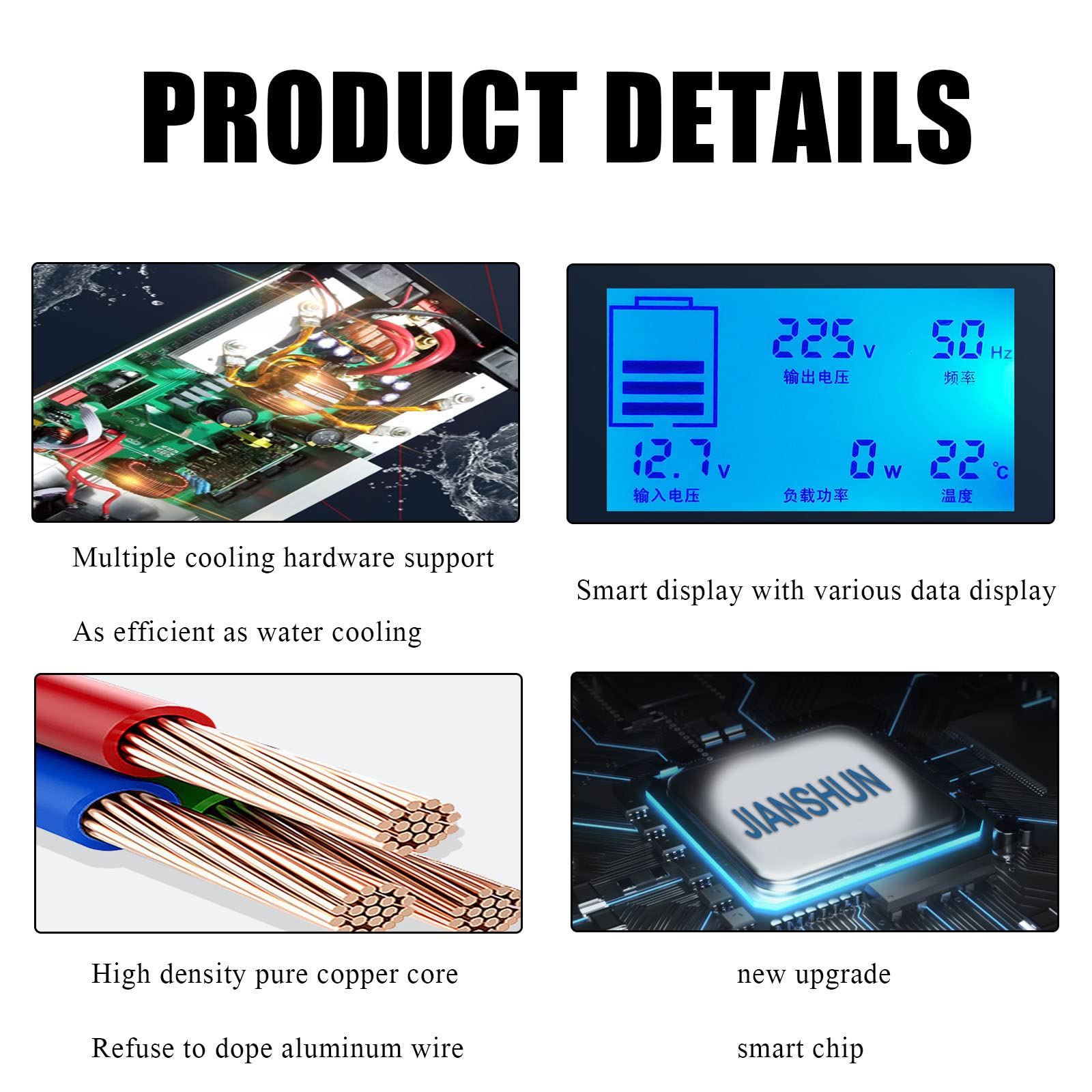 Inversor de Onda sinusoidal Pura 5000W,6000W,8000W,DC 12V/24V/48V/60V a 110V-220V AC Convertidor de Coche con Enchufe Universal,para Exterior/hogar/camión de caravanas,5000-12VTO220V