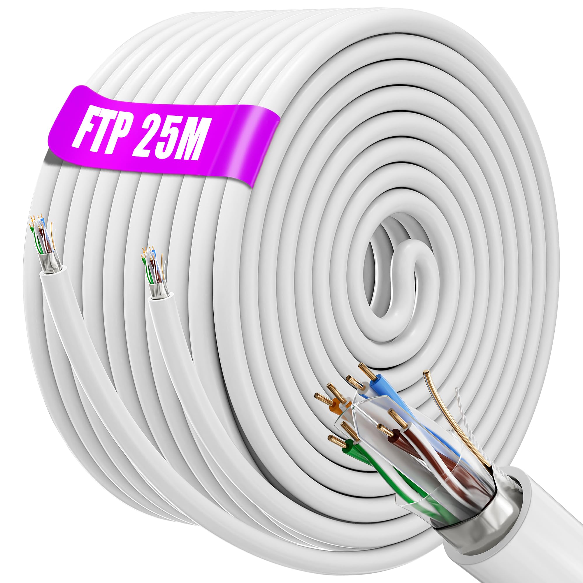 Ethernet Cable 25m Cat 6 FTP Shielded, Long Ethernet Internet Cable 25m High Speed Gigabit 10/100/1000Mbps Lan Cable Waterproof 23AWG Cat 6 Cable 25 meter Outdoor Indoor For Home/Router/Switch