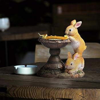 Amazon.co.jp: fasdf 庭の彫像バニー置物、太陽樹脂ウサギランプ