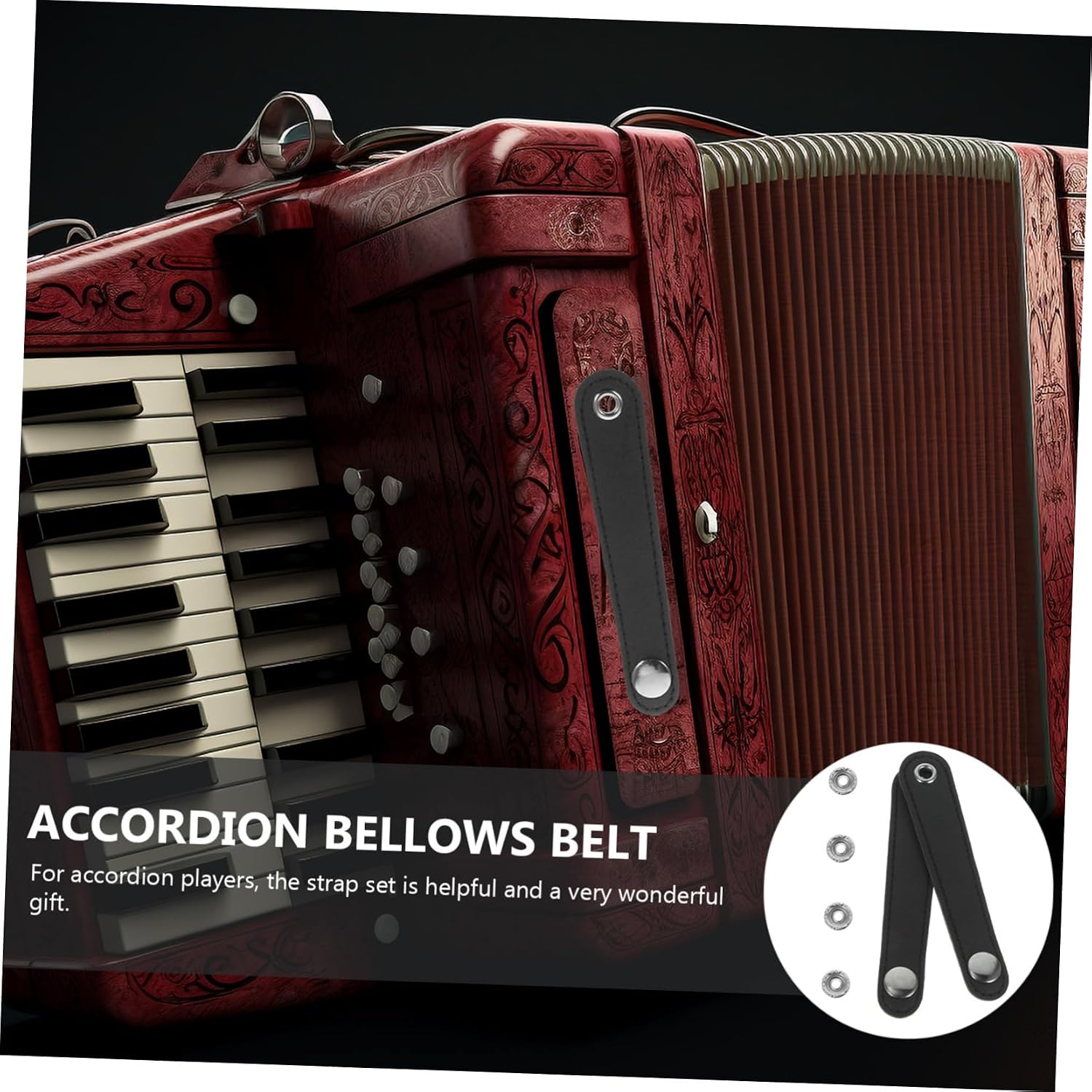 SECFOU 2sets Leather Accordion Accessory Bellows Buckle Belt for Accordion Fixation Lightweight and Breathable Straps for Comfortable Use during Practice and Performance