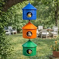 Casinha Ninho Para Passarinho Poleiro Pássaro Jardim Kit 3 Peças Colorido