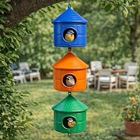 Casinha Ninho Para Passarinho Poleiro Pássaro Jardim Kit 3 Peças Colorido