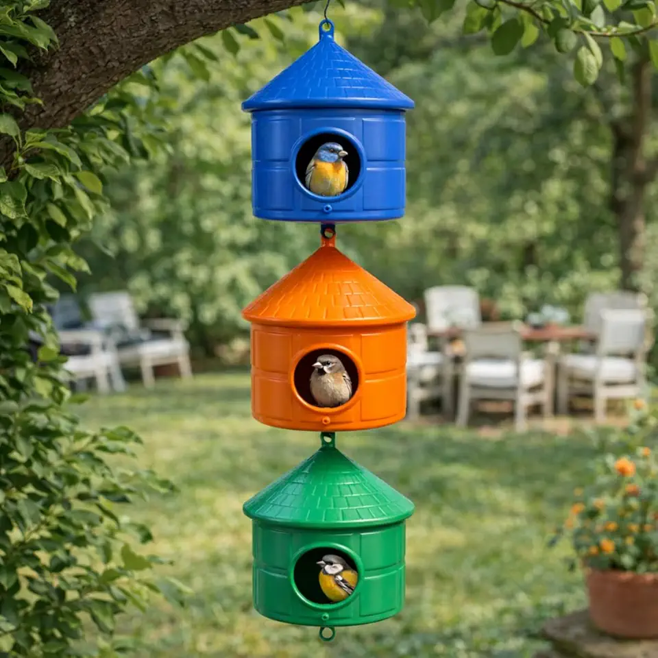 Casinha Ninho Para Passarinho Poleiro Pássaro Jardim Kit 3 Peças Colorido