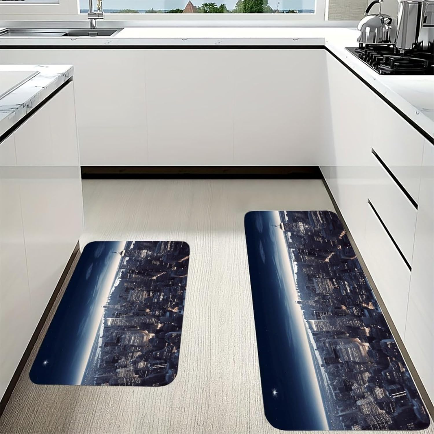New York City Kitchen Mat Washable Non Slip Rugs Soft Kitchen Mats for Floor Set of 2 PCS Cushioned Absorbent Runner Standing Rugs for Home Sink Laundry Office