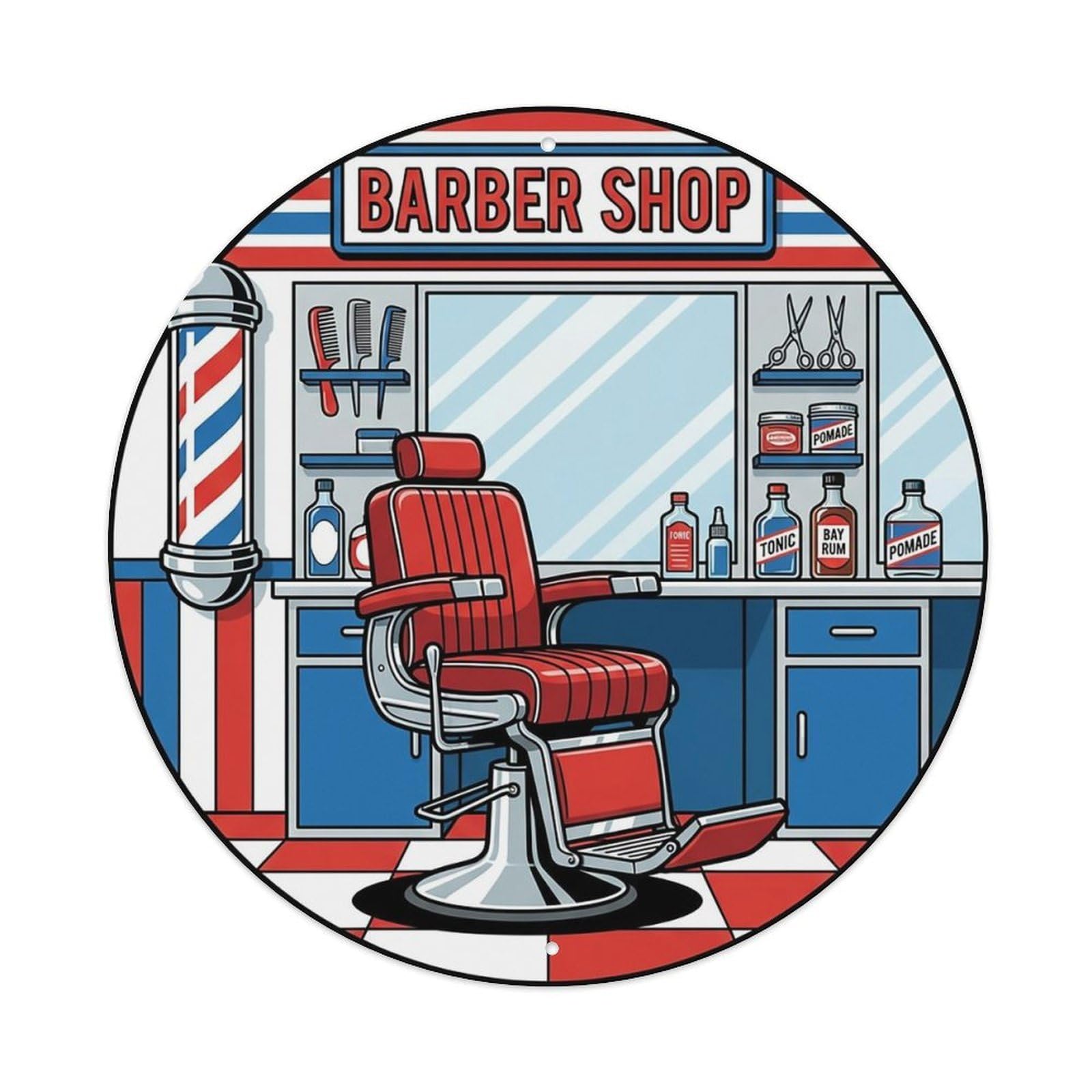 Vintage Retro Barbershop Chair Pole Metal Tin Sign