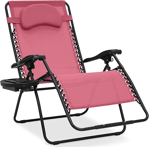 Best Choice Products Silla de gravedad cero de gran tamaño, plegable para patio al aire libre, reclinable, con bandeja de accesorios para portavasos