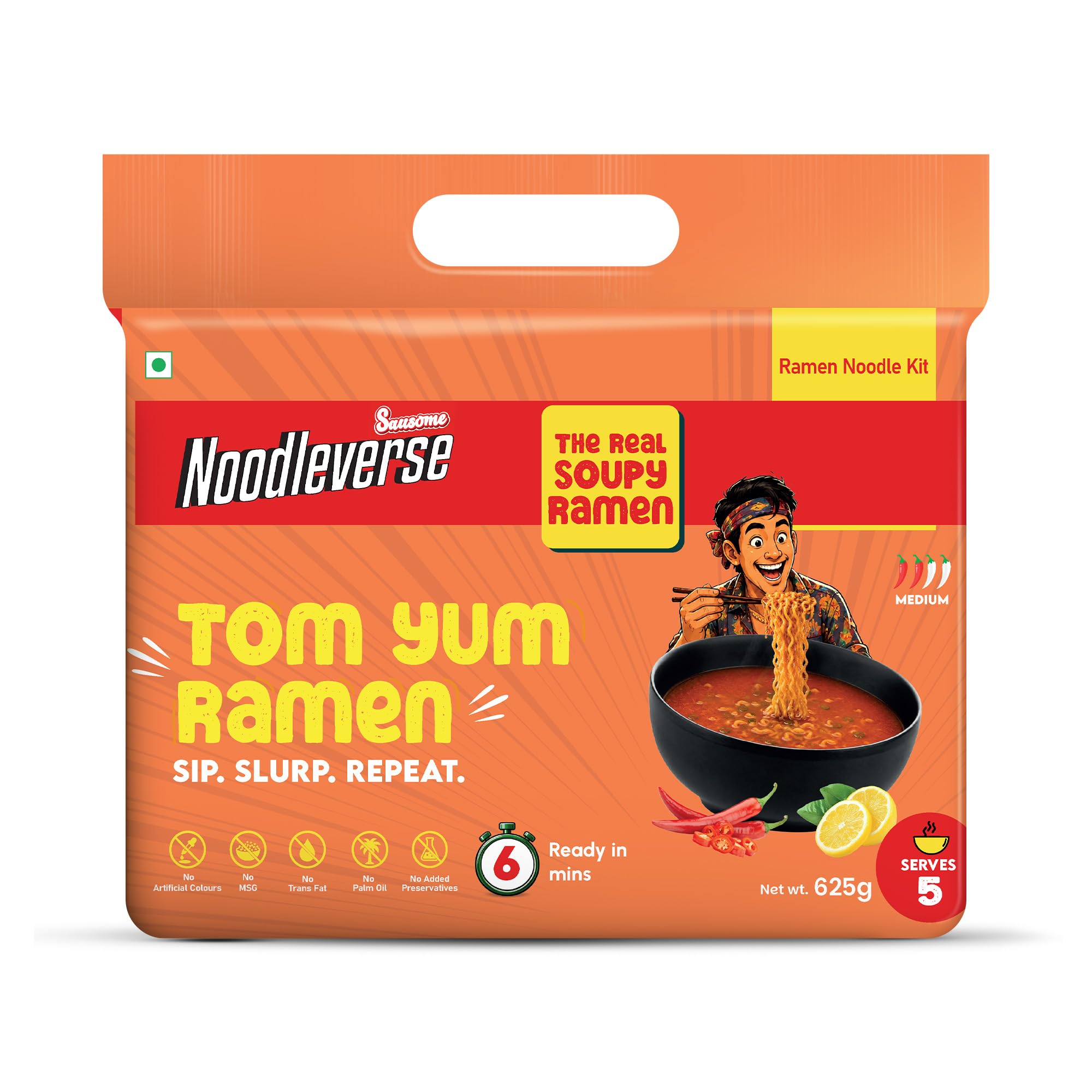 Sausome Noodleverse Tom Yum Ramen Noodle Kit | Thai Inspired Instant Ramen | Tangy & Spicy Broth | Ready in 6 Minutes | Pack of 5-image-5