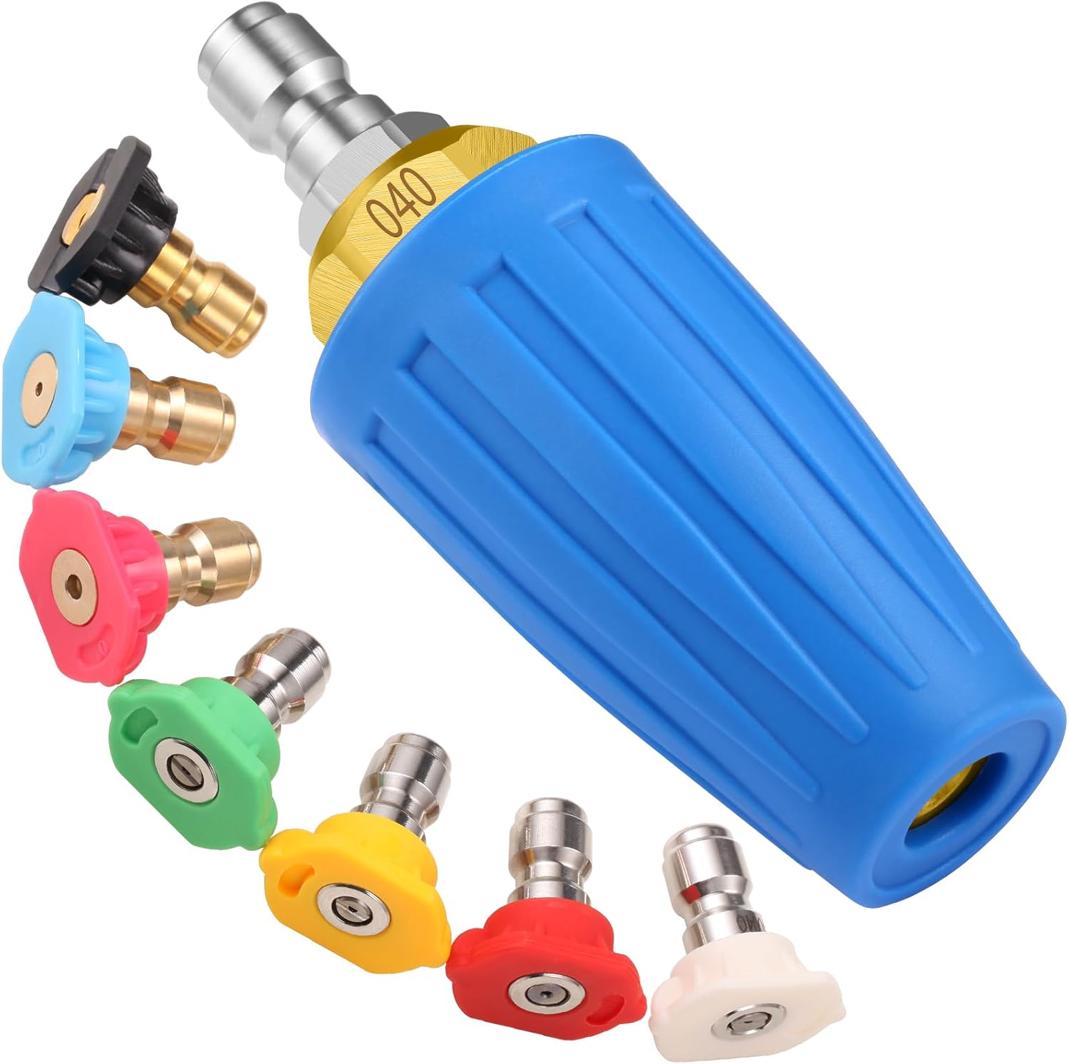 4000 PSI Turbo Nozzle Pressure Washer Pressure Washer Tips 1/4" Quick Connect with 7 Power Washer Nozzle Tips Kit Multiple Degrees (0, 15, 25, 40, 65, Rinse1, Soap2) for Car Concrete Brick