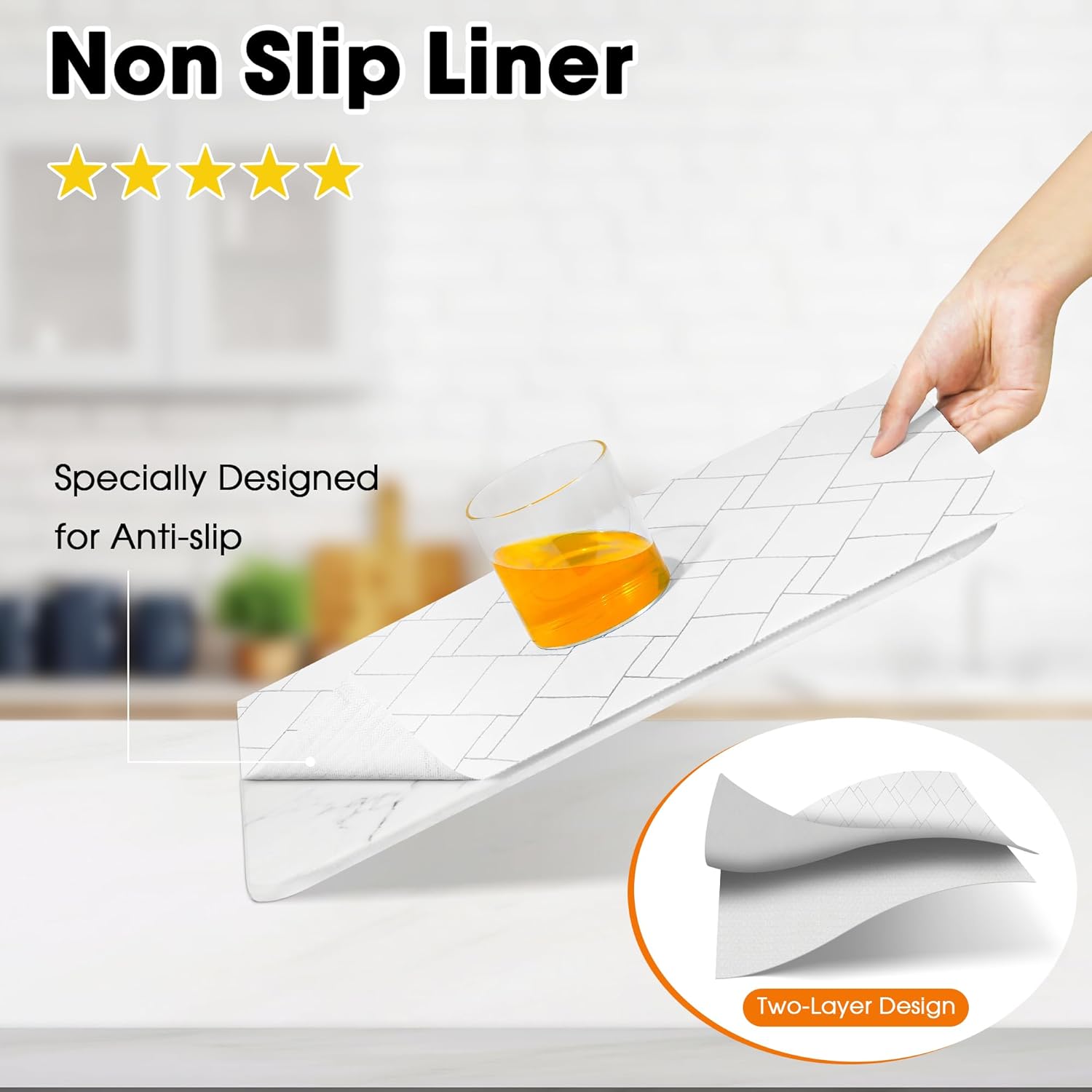 Drawer and Shelf Liner for Kitchen Cabinets Non-Adhesive, Non-Slip Cabinet Liner Shelf Paper Strong Grip Waterproof Easy to Clean for Kitchen Shelves Cupboard,Silver Rhombus,17.5IN X 20FT