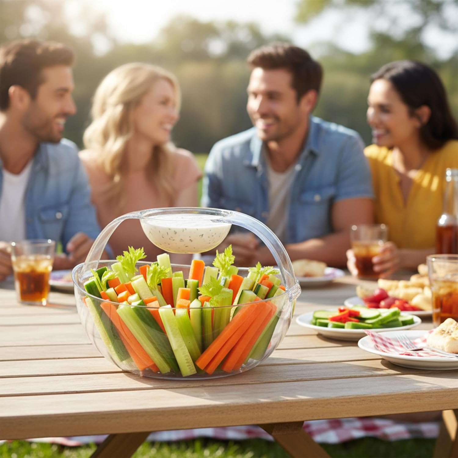 Amazing Abby - Charlotte - 2-Pack Plastic Chip and Dip Bowl, Clear Serving Platter, Unbreakable Party Appetizer Tray, BPA-Free, Dishwasher-Safe, Great for Chips, Salsa, Veggies, Snacks, and More