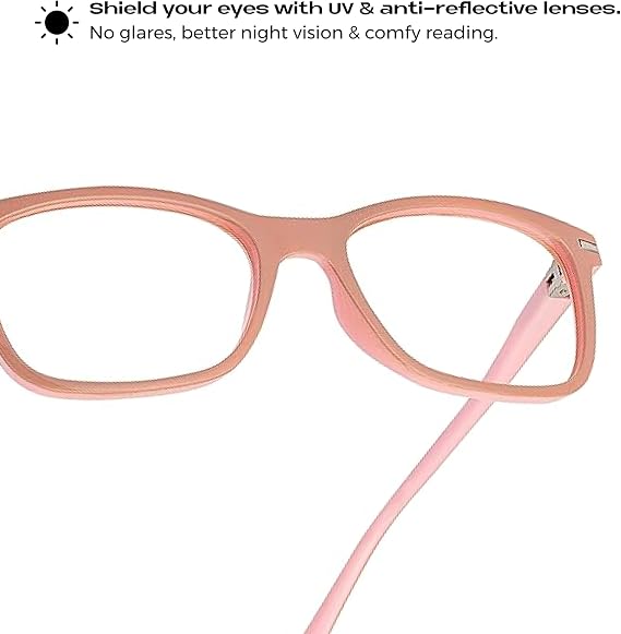 Readerest Blue Light Blocking Glasses Thin Reflective Lens, Anti-Glare Computer Eyeglasses, UV Protection, Eye Strain Relief (Beige/Pink, 0.0 Magnification)