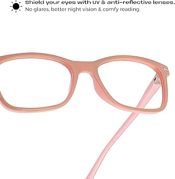Readerest Blue Light Blocking Glasses Thin Reflective Lens, Anti-Glare Computer Eyeglasses, UV Protection, Eye Strain Relief (Beige/Pink, 0.0 Magnification)