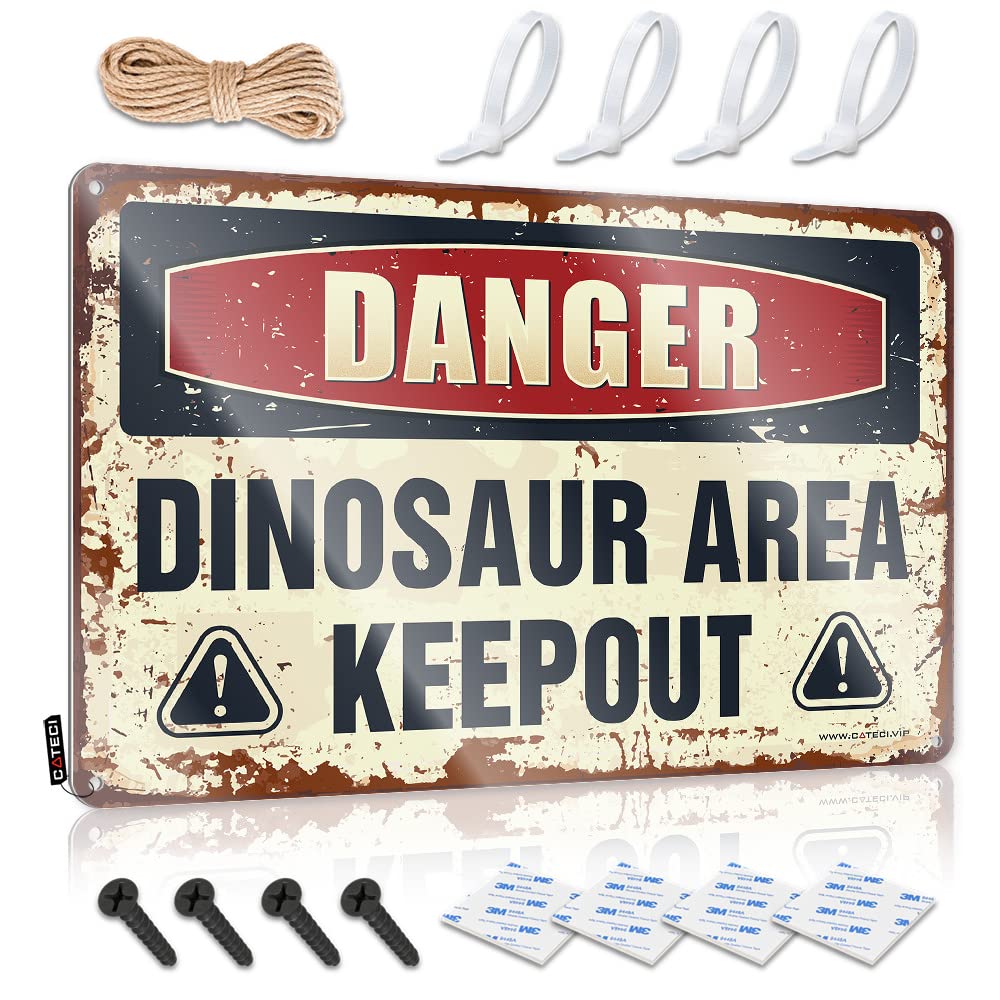 Man Cave Sign Funny Danger Dinosaur Area Keep Out Sign Vintage Bar Decor Vintage Metal Tin Sign(30X40CM)