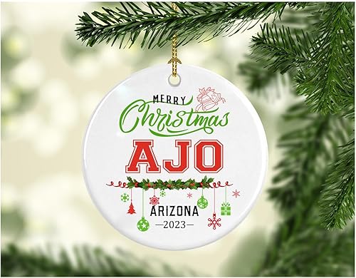 Christmas Decorations Tree Ornament 2023 Gifts Hometown City State - Merry Christmas AJO Arizona Gift for Family Rustic 1St Xmas Tree in Our New