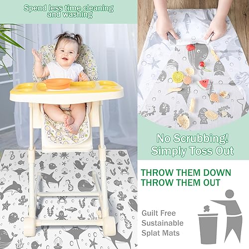 Miniatura 4 de Drydiet Paquete de 100 tapetes antisalpicaduras de 28 x 47 pulgadas para debajo de la silla alta, alfombrillas desechables con estampado de