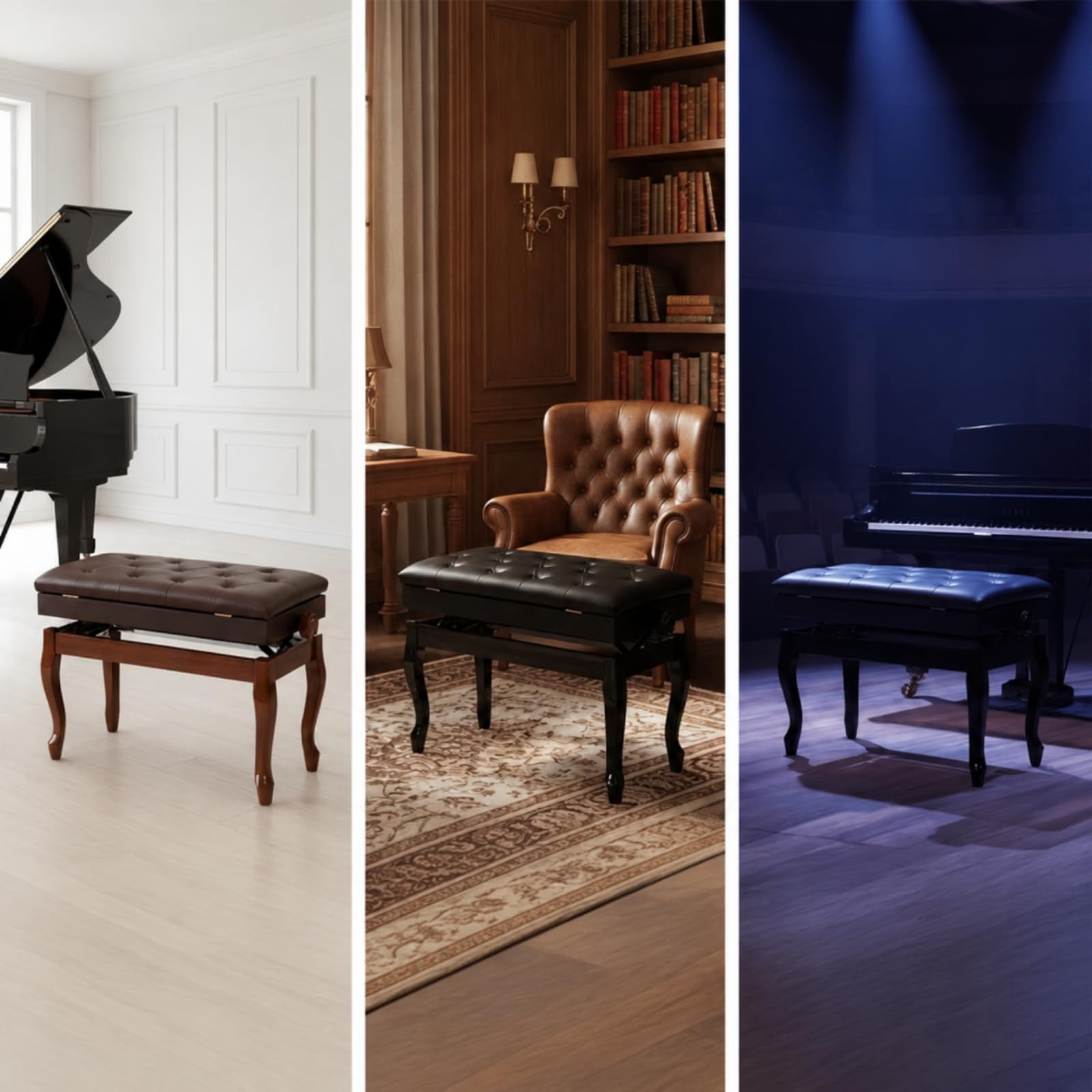 Qianly Seduta da Piano con Contenitore Seduta Doppia per Pianisti, Studenti di Musica, Casa, Studio Musicale, Noce