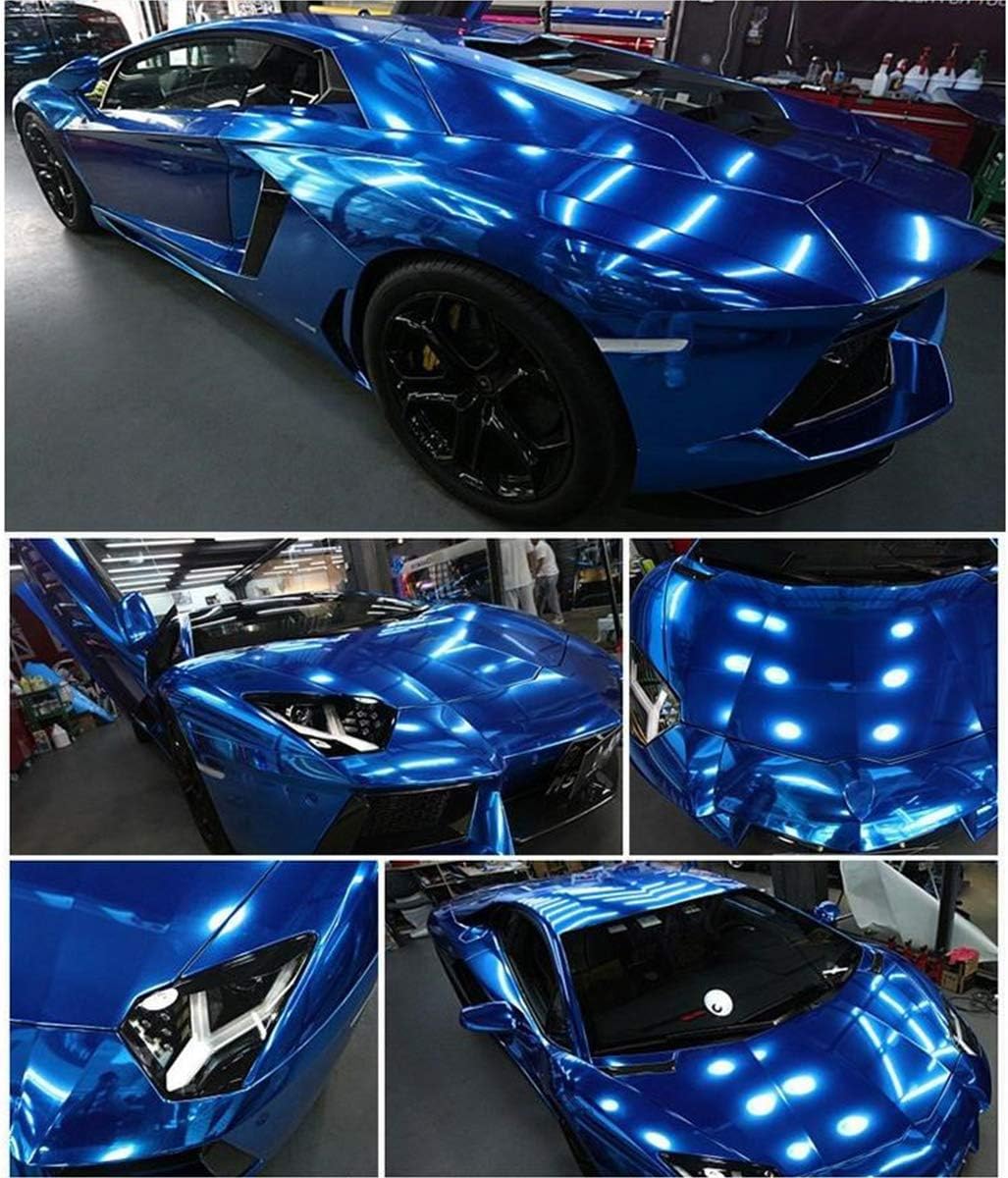 Queenbox 60 x 11.8 inches Self-Adhesive Chrome Mirror Blue Vinyl Wrap Car Sticker, Reflective Blue Decal Film Sheet Auto Decoration