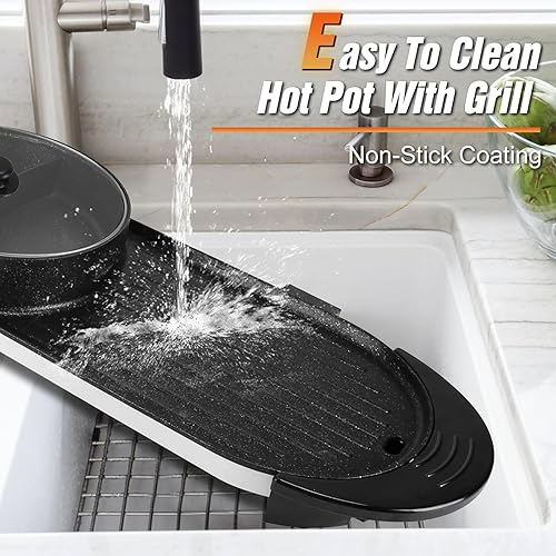 Miniatura 5 de Olla eléctrica 2 en 1 y parrilla de barbacoa coreana, 2200 W, sin humo, antiadherente, para interiores, con doble control de temperatura, olla