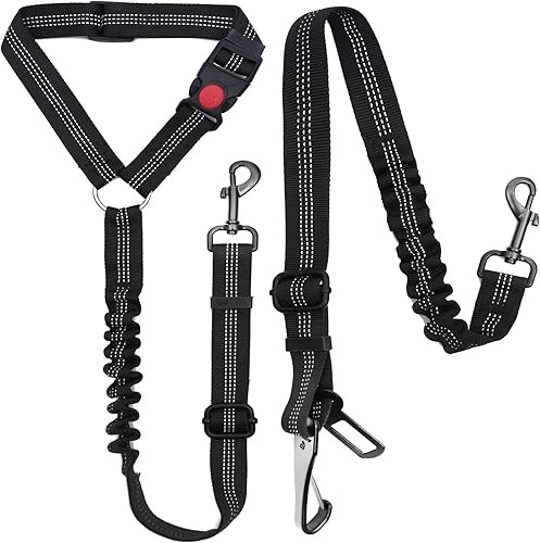 Junreox Paquete de 2 cinturones de seguridad para perro, arnés de cinturón de seguridad para perro de 3ª generación con hebilla de metal ajustable,