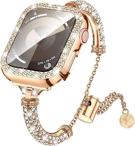 LETOID Correa y funda brillante compatible con Apple Watch de 1.77 pulgadas, 1.73 pulgadas, 1.61 pulgadas, 1.57 pulgadas, Series 9 8 7 6 5 4 SE para